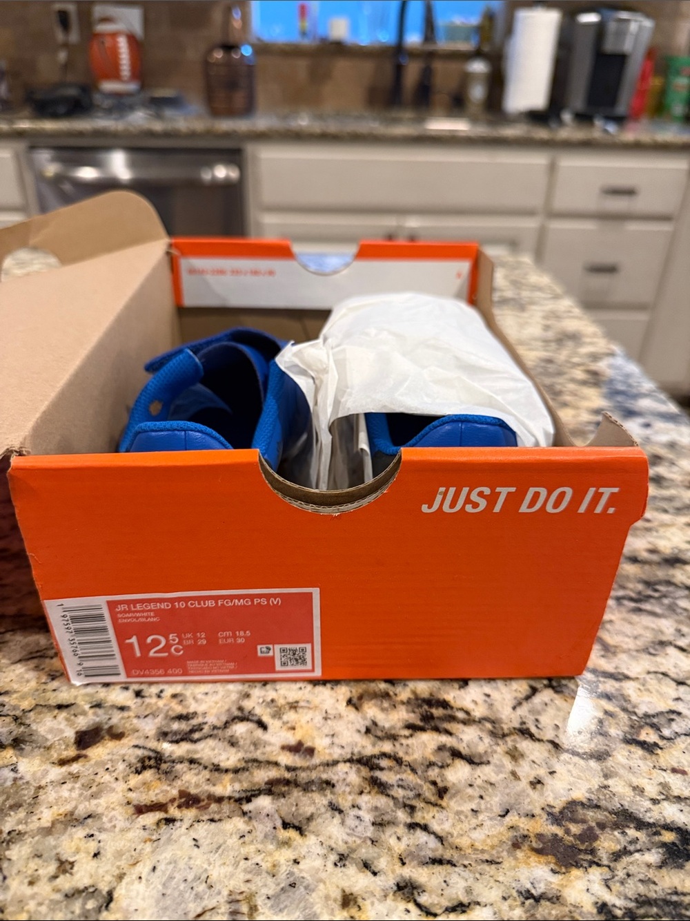 Nike Blue Kids Soccer Cleats in Orange Box 12.5C